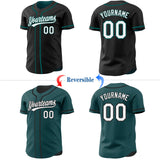 Custom Black White-Midnight Green Reversible Button-Down Baseball Jersey