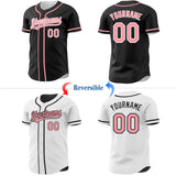 Custom Black Medium Pink-White Reversible Button-Down Baseball Jersey