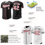 Custom Black Medium Pink-White Reversible Button-Down Baseball Jersey
