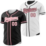 Custom Black Medium Pink-White Reversible Button-Down Baseball Jersey