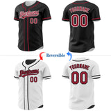 Custom Black Cardinal-White Reversible Button-Down Baseball Jersey