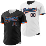 Custom Black White Reversible Button-Down Baseball Jersey