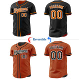 Custom Black Texas Orange-White Reversible Button-Down Baseball Jersey