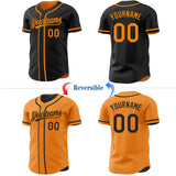 Custom Black-Bay Orange Reversible Button-Down Baseball Jersey