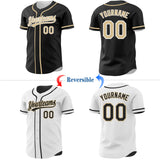 Custom Black Vegas Gold-White Reversible Button-Down Baseball Jersey