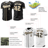Custom Black Vegas Gold-White Reversible Button-Down Baseball Jersey