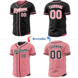 Custom Black Medium Pink-White Reversible Button-Down Baseball Jersey
