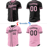 Custom Black-Light Pink Reversible Button-Down Baseball Jersey