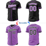 Custom Black Medium Purple-White Reversible Button-Down Baseball Jersey
