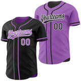 Custom Black Medium Purple-White Reversible Button-Down Baseball Jersey