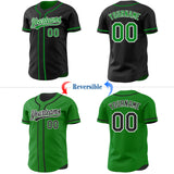 Custom Black Grass Green-White Reversible Button-Down Baseball Jersey