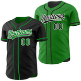 Custom Black Grass Green-White Reversible Button-Down Baseball Jersey