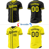 Custom Black-Light Yellow Reversible Button-Down Baseball Jersey