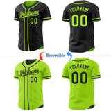Custom Black-Neon Green Reversible Button-Down Baseball Jersey