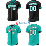 Custom Black White-Aqua Reversible Button-Down Baseball Jersey