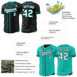 Custom Black White-Aqua Reversible Button-Down Baseball Jersey