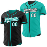 Custom Black White-Aqua Reversible Button-Down Baseball Jersey