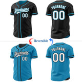 Custom Black White-Panther Blue Reversible Button-Down Baseball Jersey