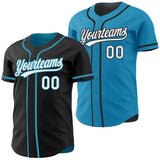 Custom Black White-Panther Blue Reversible Button-Down Baseball Jersey