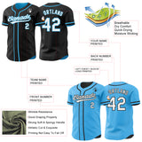 Custom Black White-Sky Blue Reversible Button-Down Baseball Jersey