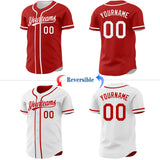 Custom Red-White Reversible Button-Down Baseball Jersey