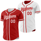 Custom Red-White Reversible Button-Down Baseball Jersey