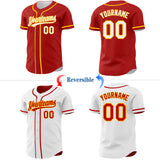 Custom Red White-Gold Reversible Button-Down Baseball Jersey