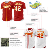 Custom Red White-Gold Reversible Button-Down Baseball Jersey