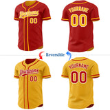 Custom Red Gold-White Reversible Button-Down Baseball Jersey
