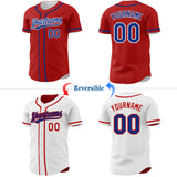 Custom Red Royal-White Reversible Button-Down Baseball Jersey
