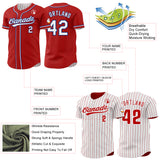 Custom Red White Red Pinstripe Reversible Button-Down Baseball Jersey