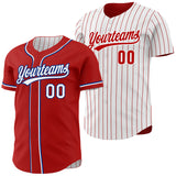 Custom Red White Red Pinstripe Reversible Button-Down Baseball Jersey