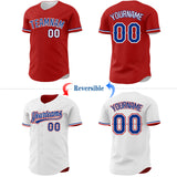 Custom Red Royal-White Reversible Button-Down Baseball Jersey