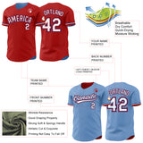 Custom Red Light Blue Reversible Button-Down Baseball Jersey