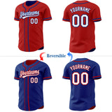 Custom Red White-Royal Reversible Button-Down Baseball Jersey