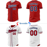 Custom Red Navy-White Reversible Button-Down Baseball Jersey