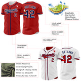 Custom Red Navy-White Reversible Button-Down Baseball Jersey
