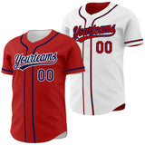 Custom Red Navy-White Reversible Button-Down Baseball Jersey