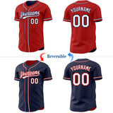 Custom Red White-Navy Reversible Button-Down Baseball Jersey