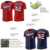 Custom Red White-Navy Reversible Button-Down Baseball Jersey