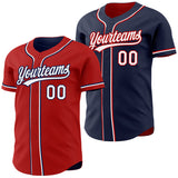 Custom Red White-Navy Reversible Button-Down Baseball Jersey