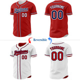 Custom Red Navy-White Reversible Button-Down Baseball Jersey