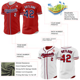 Custom Red Navy-White Reversible Button-Down Baseball Jersey