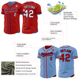 Custom Red Light Blue Reversible Button-Down Baseball Jersey