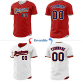 Custom Red Navy White-Old Gold Reversible Button-Down Baseball Jersey