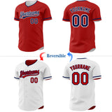 Custom Red Navy-White Reversible Button-Down Baseball Jersey
