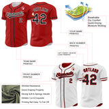 Custom Red Black-White Reversible Button-Down Baseball Jersey