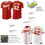 Custom Red White-Old Gold Reversible Button-Down Baseball Jersey