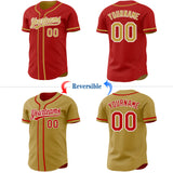Custom Red Old Gold-White Reversible Button-Down Baseball Jersey
