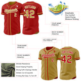 Custom Red Old Gold-White Reversible Button-Down Baseball Jersey